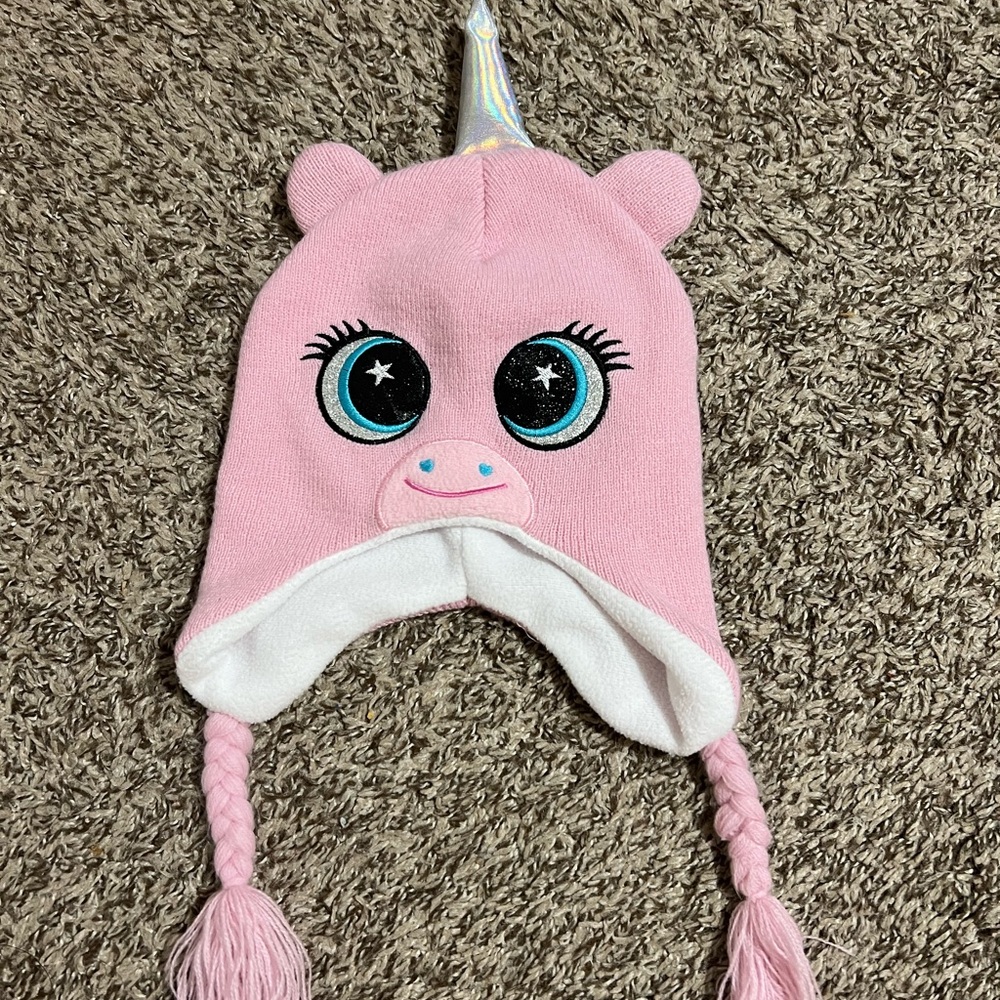 Pink Holographic Unicorn Knit Hat